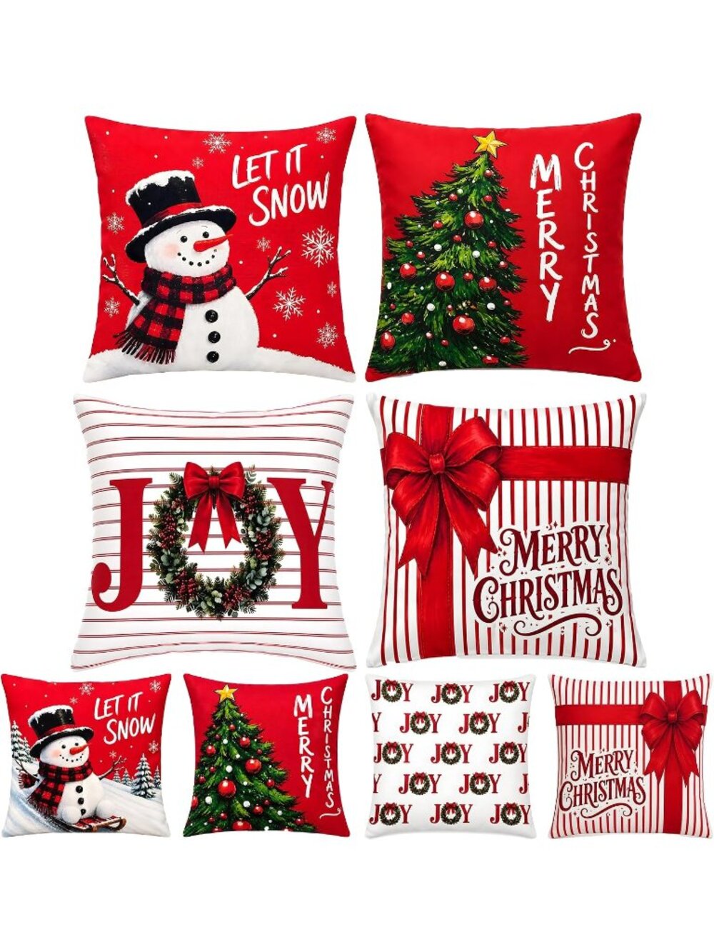 〽️Unisex Red Double Sided Wreath Snowman Joy Couch Sofa Christmas Pillow Cover